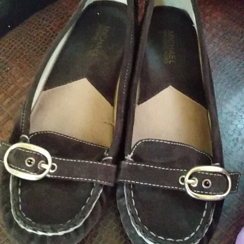 Michael Kors Brown Suede Gold Buckle Loafers 7.5 m